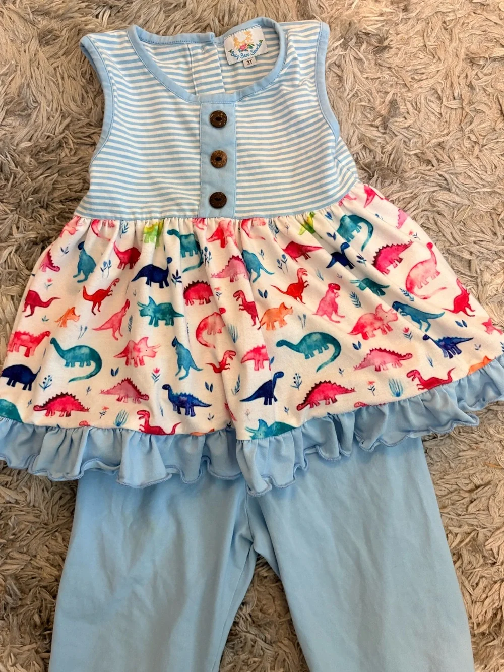 Busy Bees Smocks Toddler Girl Dinosaur Stripe Ruffle Legging Set